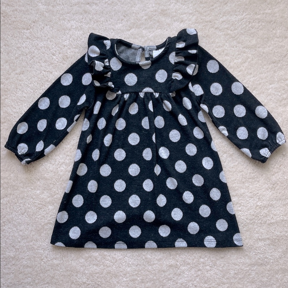ZARA VGUC Super Soft Knit Polka Dot Ruffle Long Sleeve Dress
